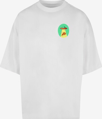Maglietta 'Ufo Pizza' di Mister Tee in bianco: frontale