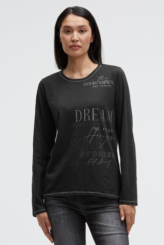 Soccx Langarmshirt mit Print und Schmucksteinen in Schwarz: Vorderseite