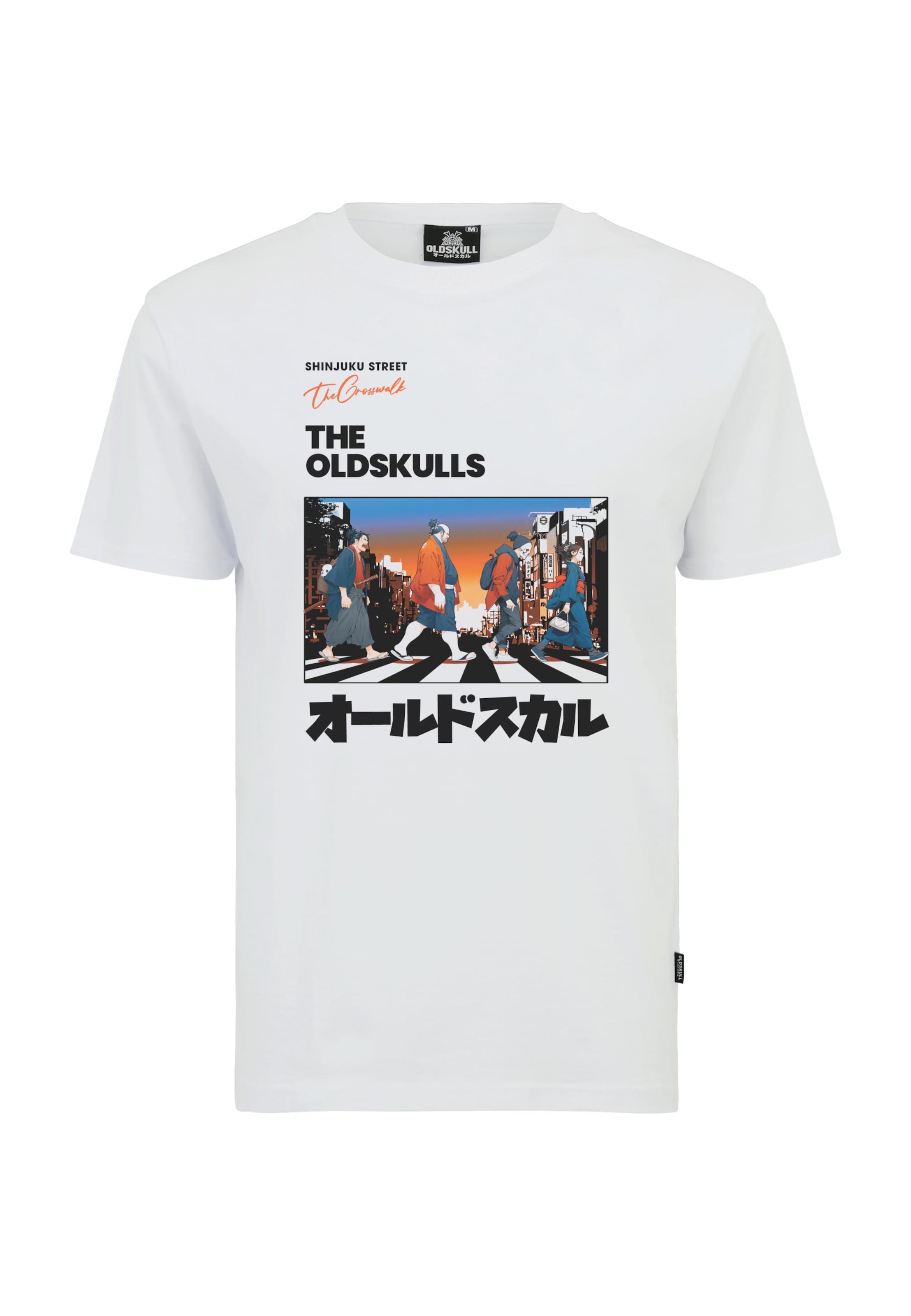 Oldskull Shirt 'Asian Icons Legends Walking Graphic' in White: front