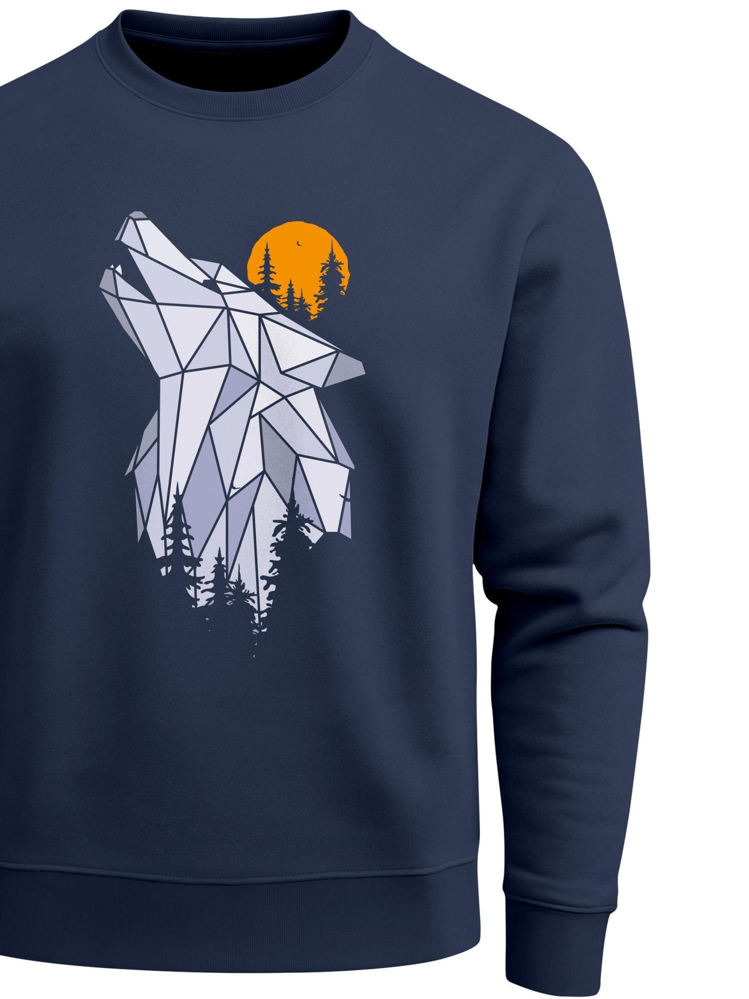 Neverless Sweatshirt 'Polygon Wolf' in Blue