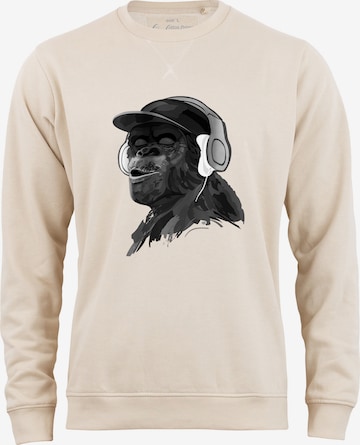 Cotton Prime Sweatshirt 'Monkey mit DJ-Kopfhörer' in Beige: Vorderseite