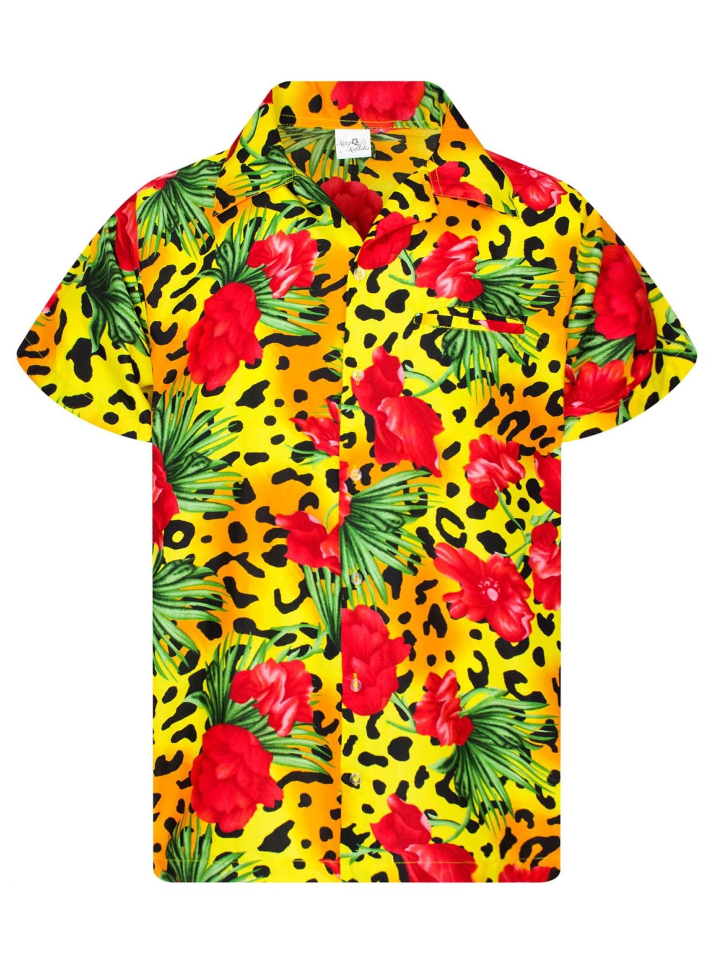 King Kameha Shirt 'Leopard Flowers'‌‌‌‌‌‌ in Gelb: Vorderseite