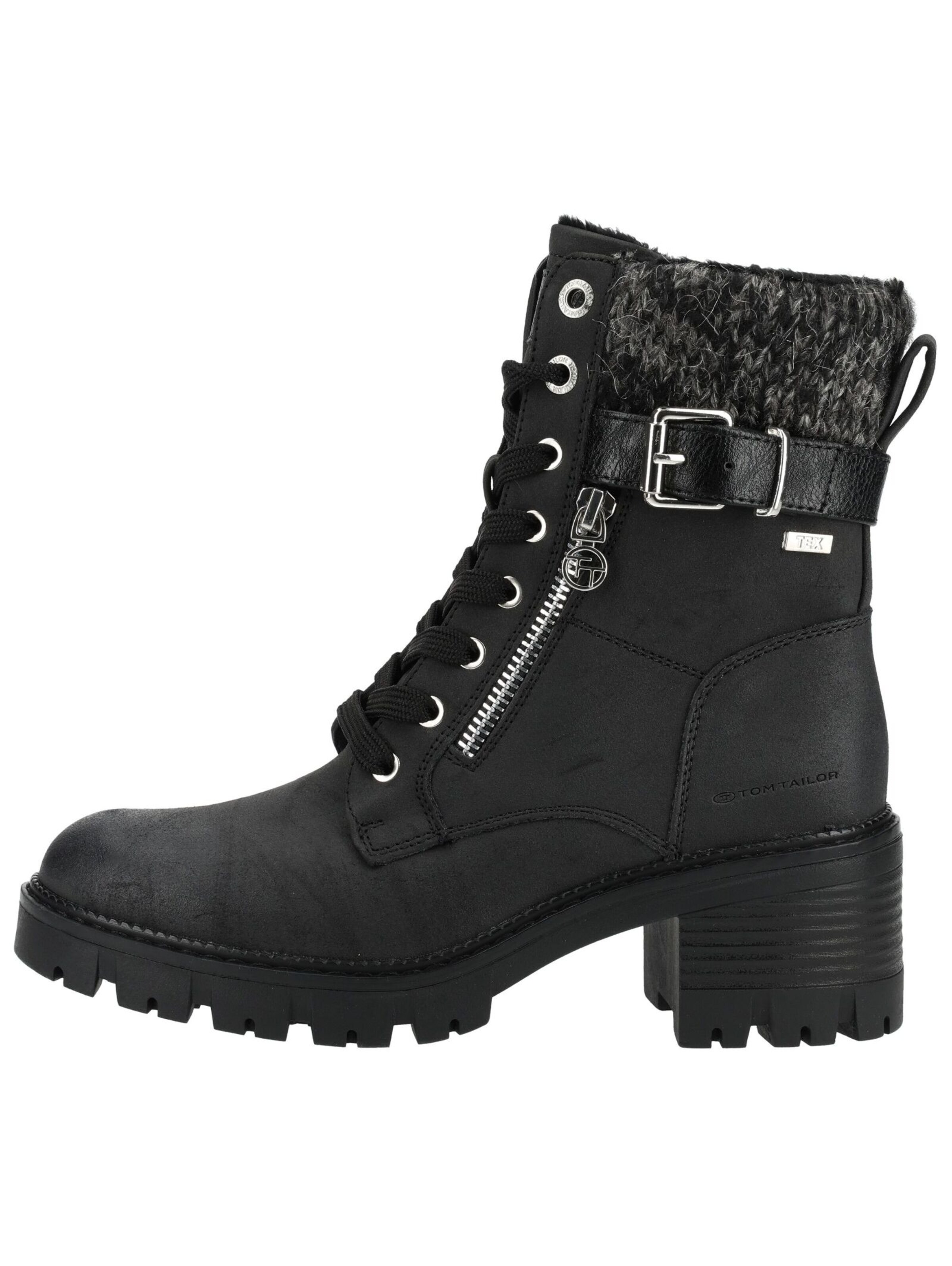 TOM TAILOR Schnürstiefelette in Schwarz
