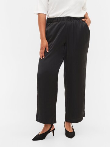 Zizzi Wide Leg Hose 'KIYA' in Schwarz