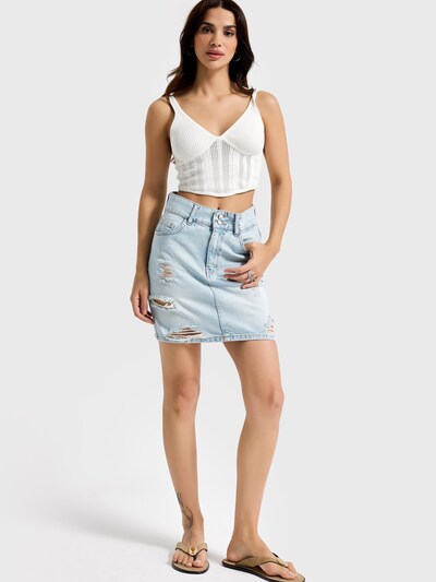IT'S BASIC Kjol 'RIPPED MINI DENIM SKIRT' i 34 i pastellblå, Produktvy