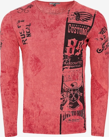 Rusty Neal Langarmshirt mit plakativem Front & Back Print in Rot: predná strana