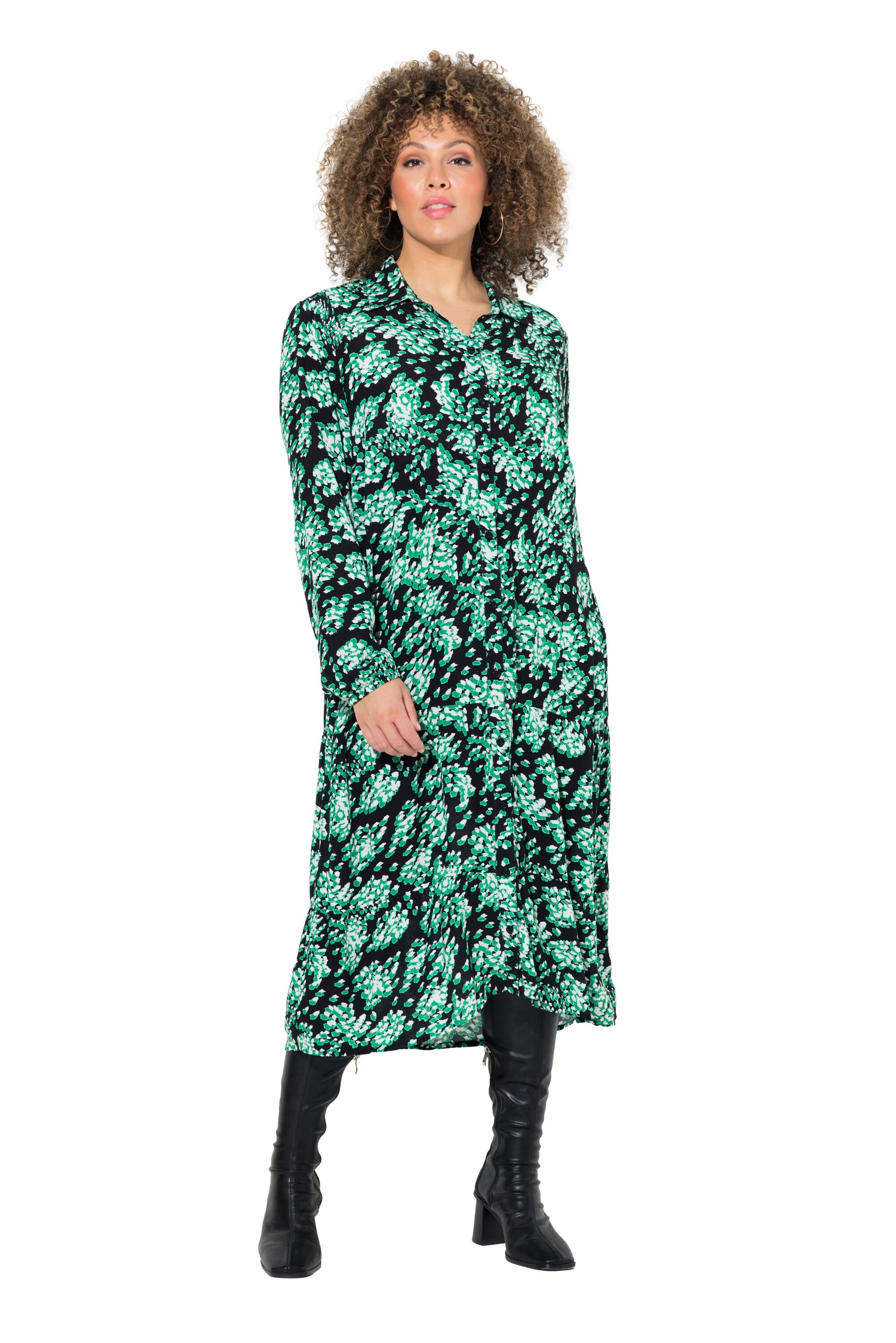 Ulla Popken Košilové šaty – zelená: přední strana