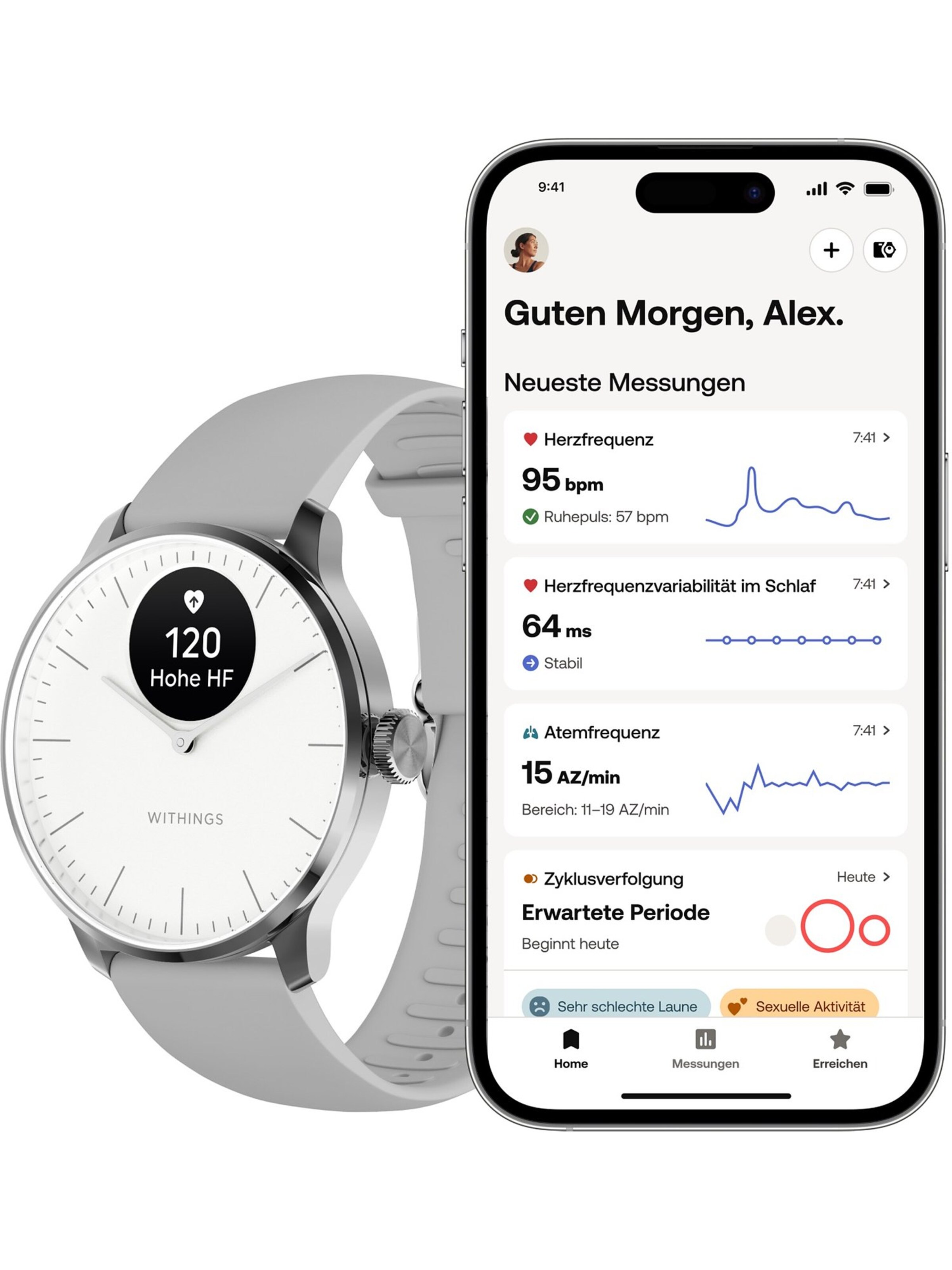 Withings Uhr 'Akku' in Grau