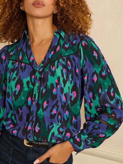 love & roses Bluse in XS in enzian / grün / neonpink / schwarz, Produktansicht