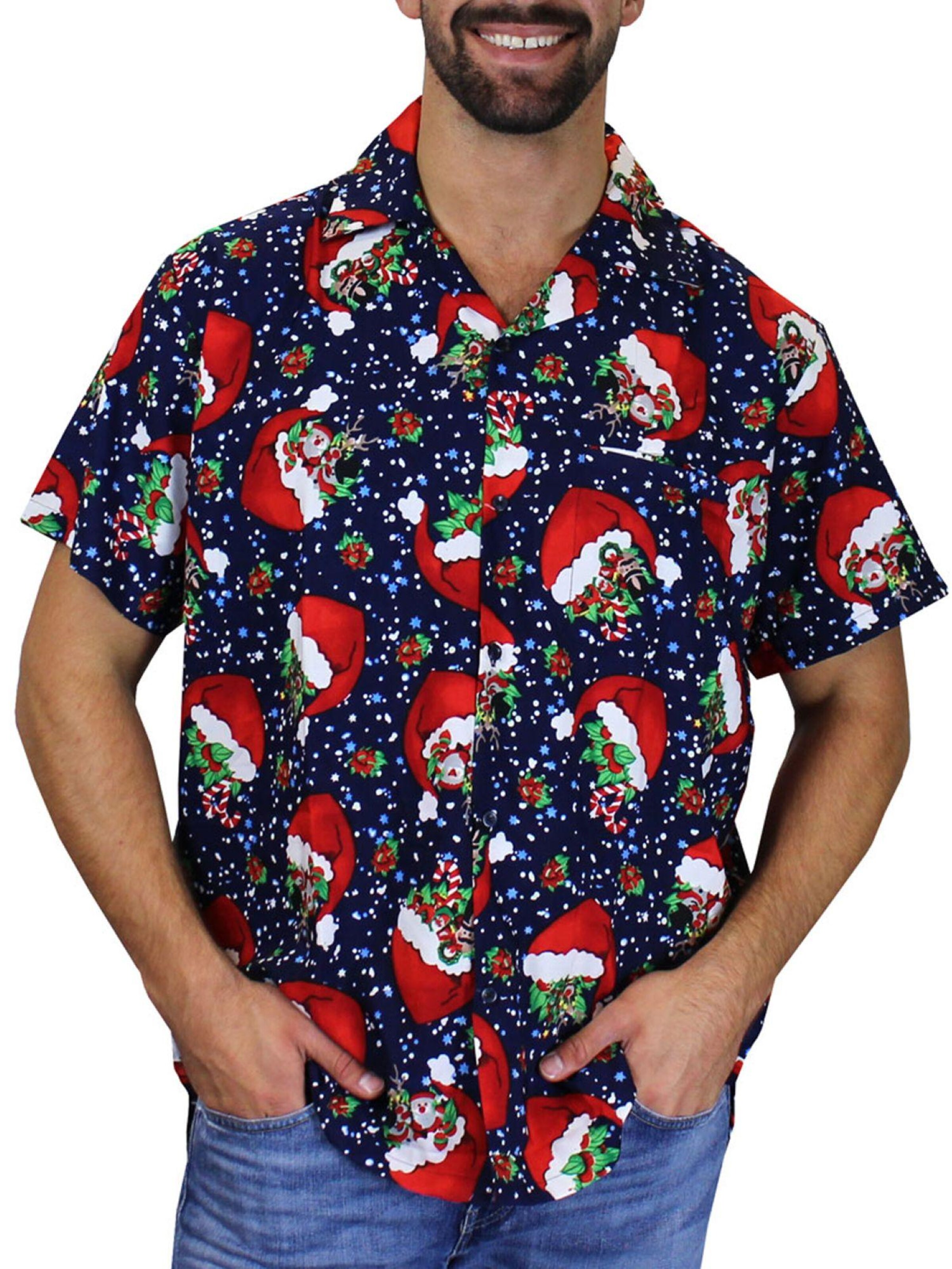 King Kameha Regular Fit Hemd 'Christmas Flying Hats'‌ in Blau