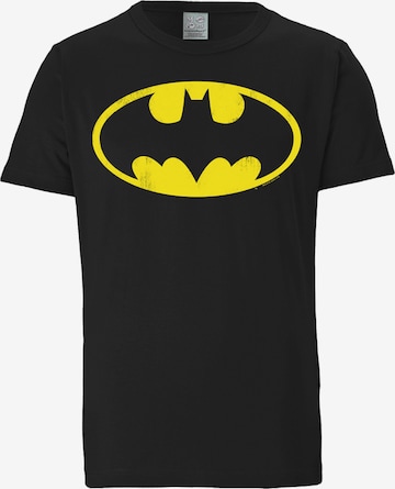 LOGOSHIRT Shirt 'DC Comics - Batman Logo' in Zwart: voorkant