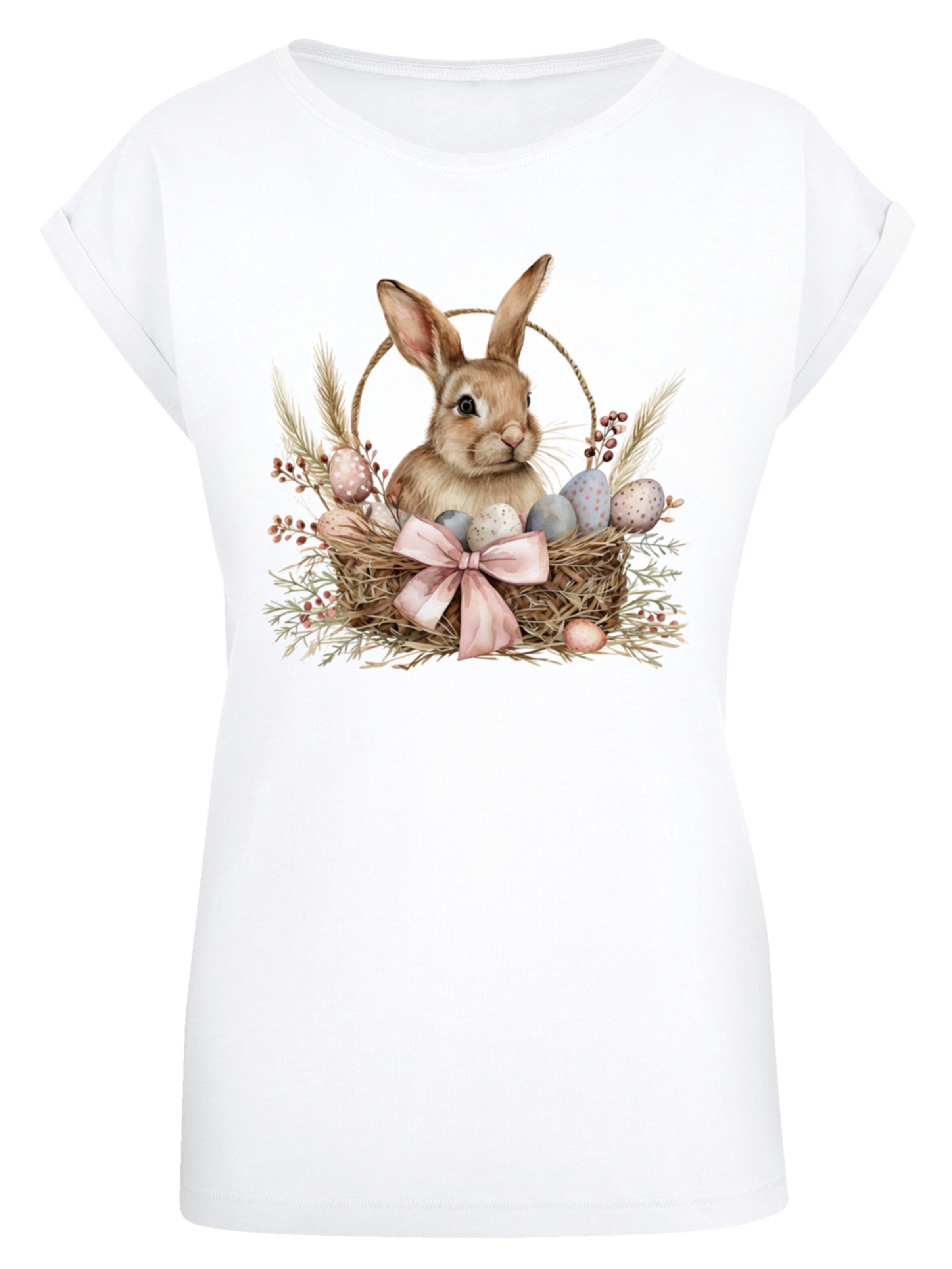 F4NT4STIC Shirt 'Osterhasen Korb Dekor' in Wit: voorkant