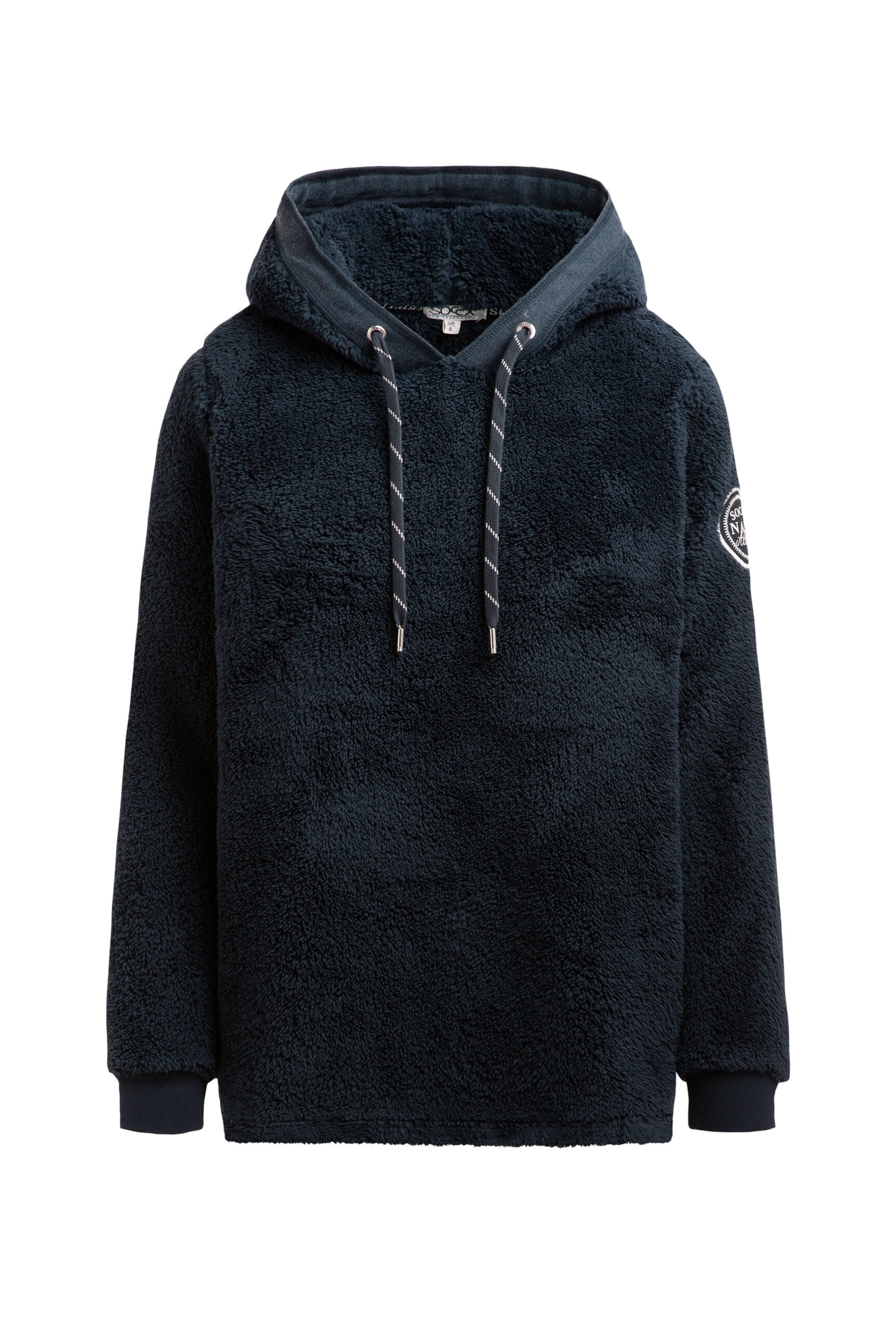 Soccx Hoodie aus Sherpa-Fleece mit Label Patch in Blau: Vorderseite
