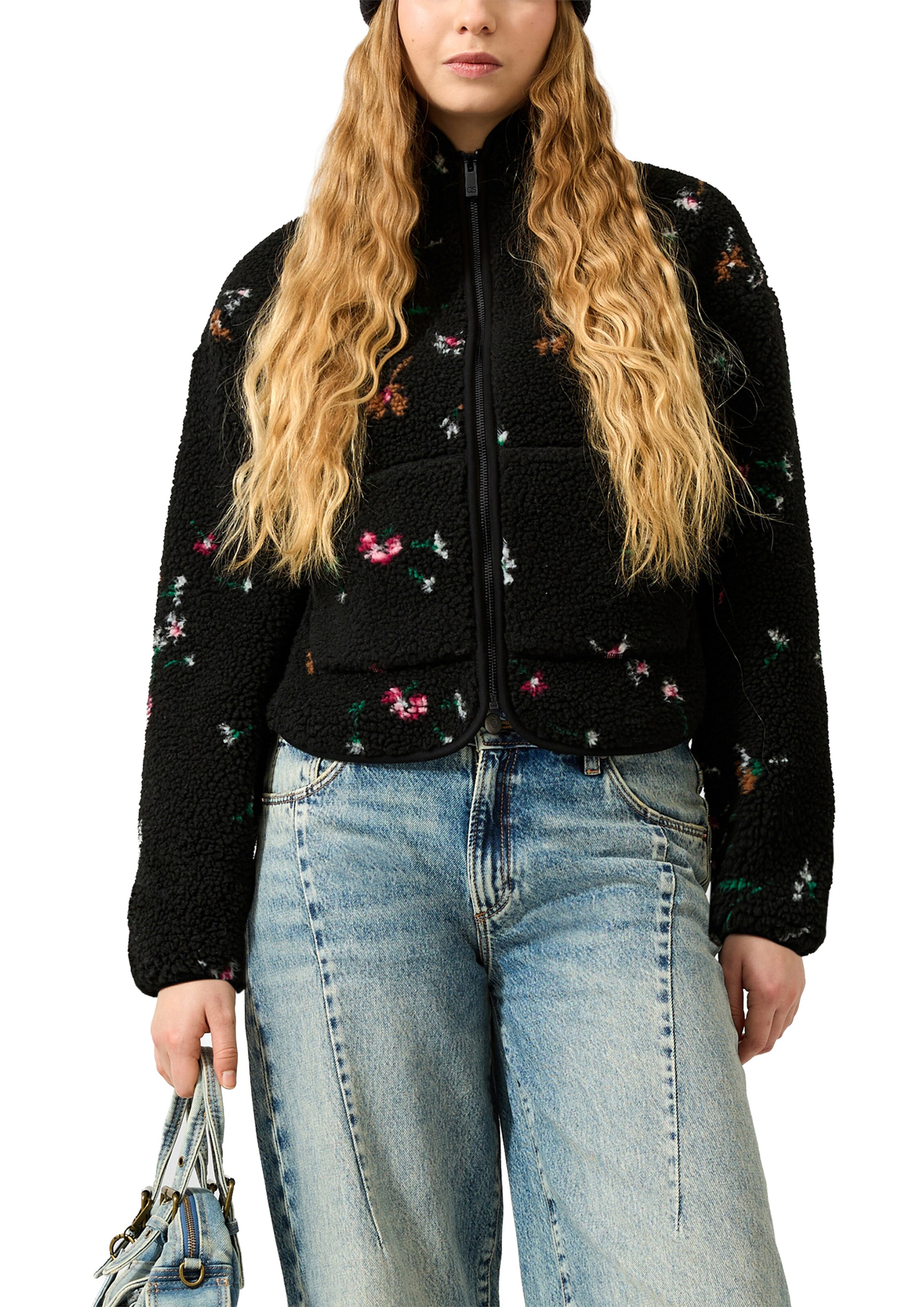 QS Fleece jas in Zwart: voorkant