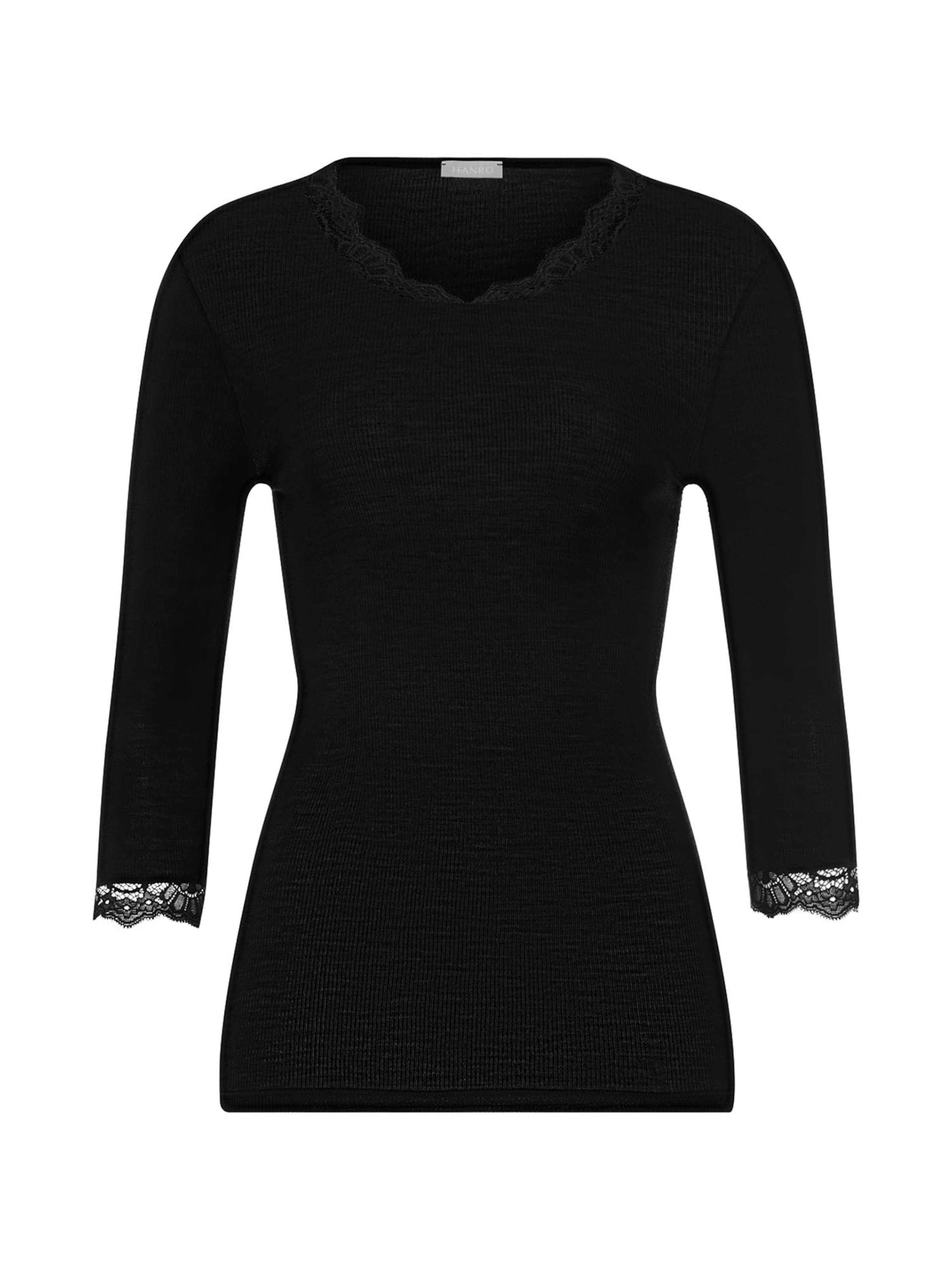 Hanro Shirt ' Woolen Lace ' in Zwart: voorkant