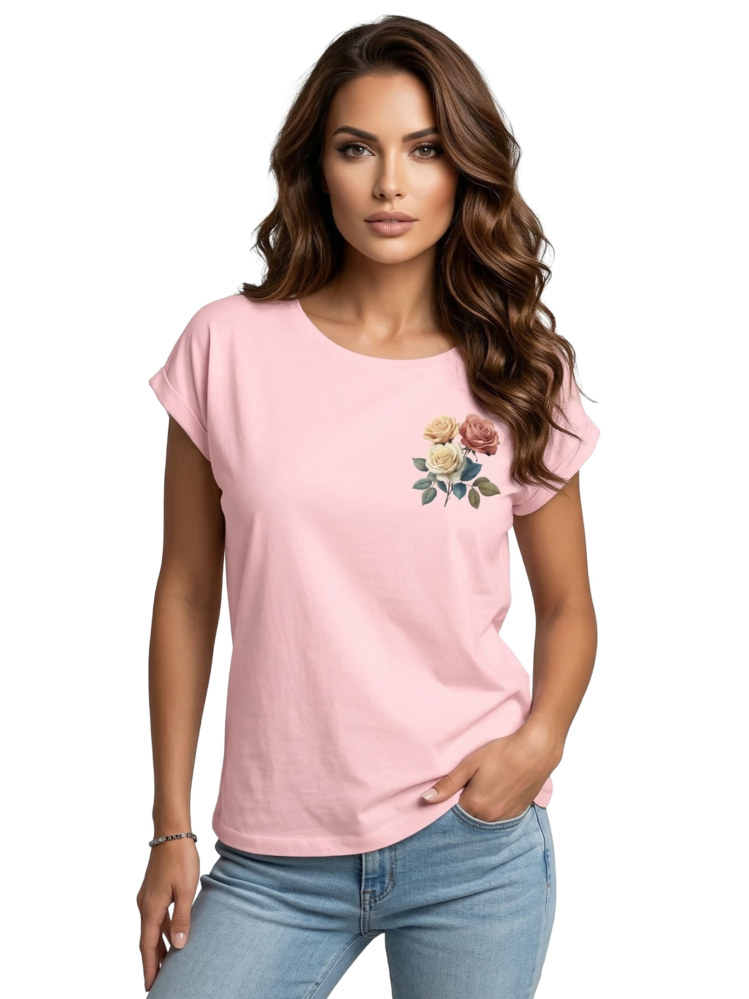 MAKAYA Shirt 'Three Roses' in Pink: front