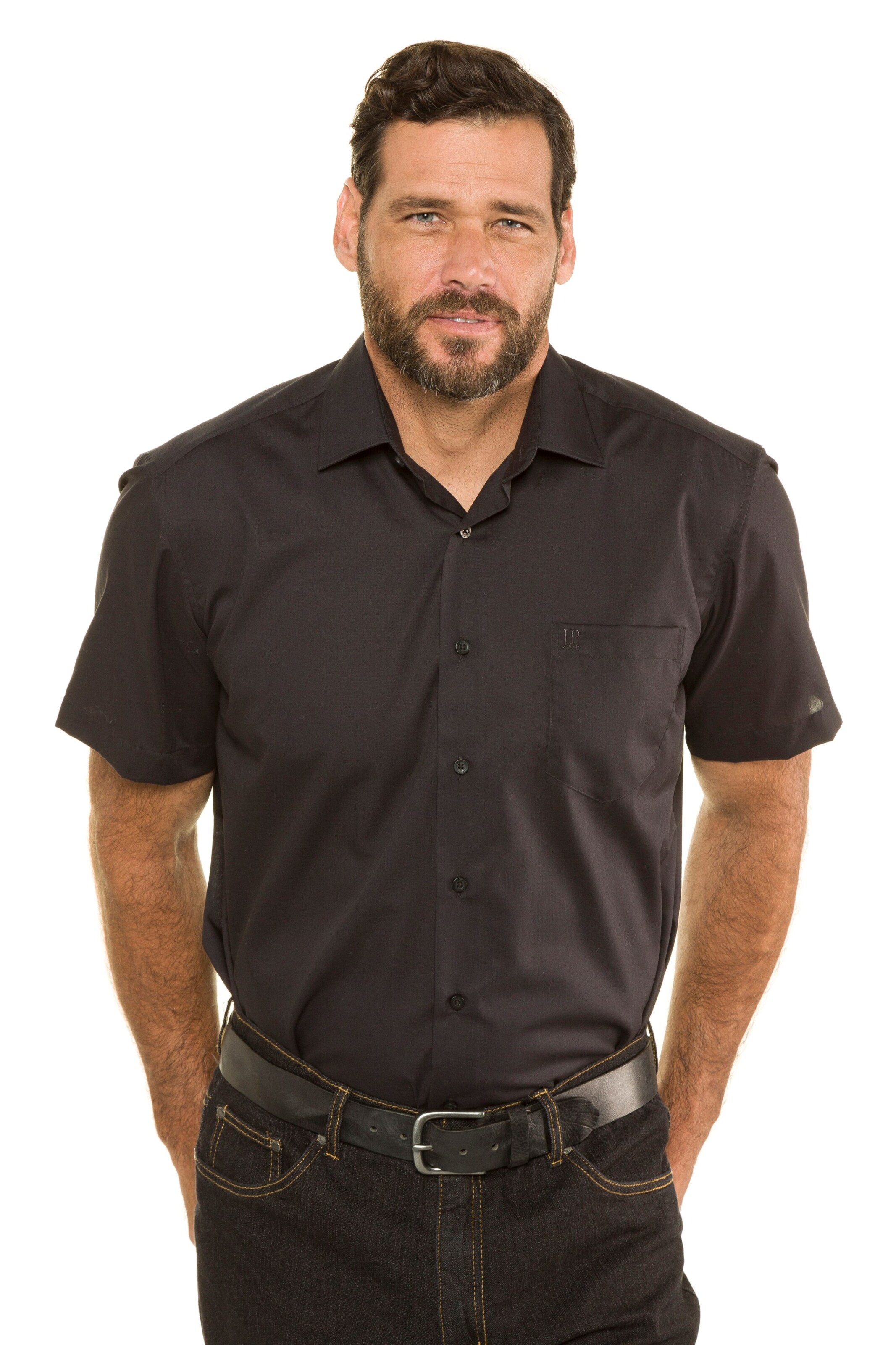 JP1880 Comfort fit Overhemd in Zwart: voorkant