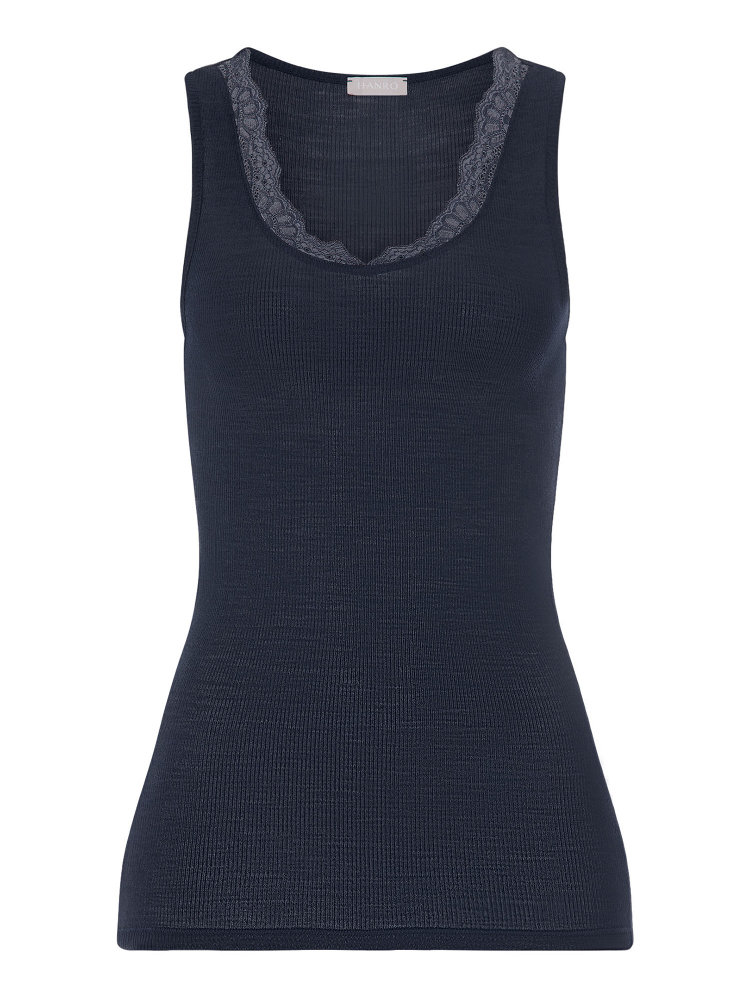 Hanro Top ' Woolen Lace ' in Blauw: voorkant