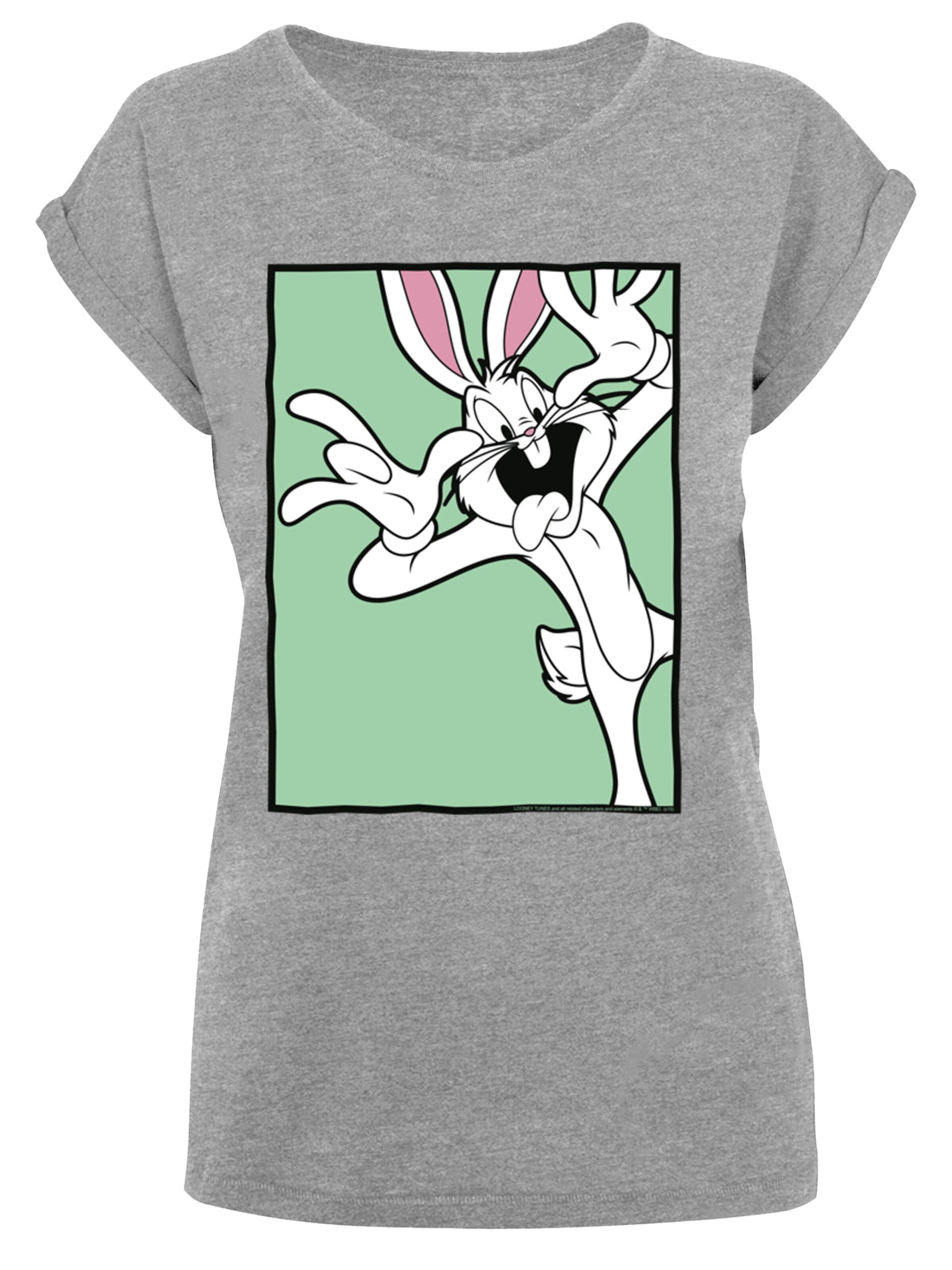 F4NT4STIC Shirt 'Looney Tunes Bugs Bunny Funny Face' in de kleur Grijs gemêleerd / Lichtgroen / Zwart / Wit, Productweergave