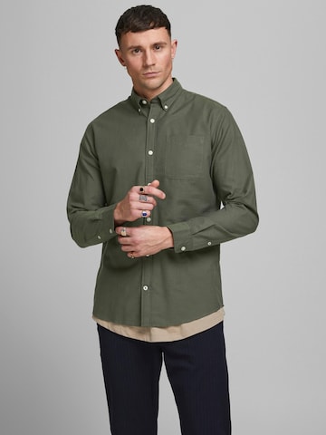 JACK & JONES Slim fit Button Up Shirt 'Oxford' in Green: front