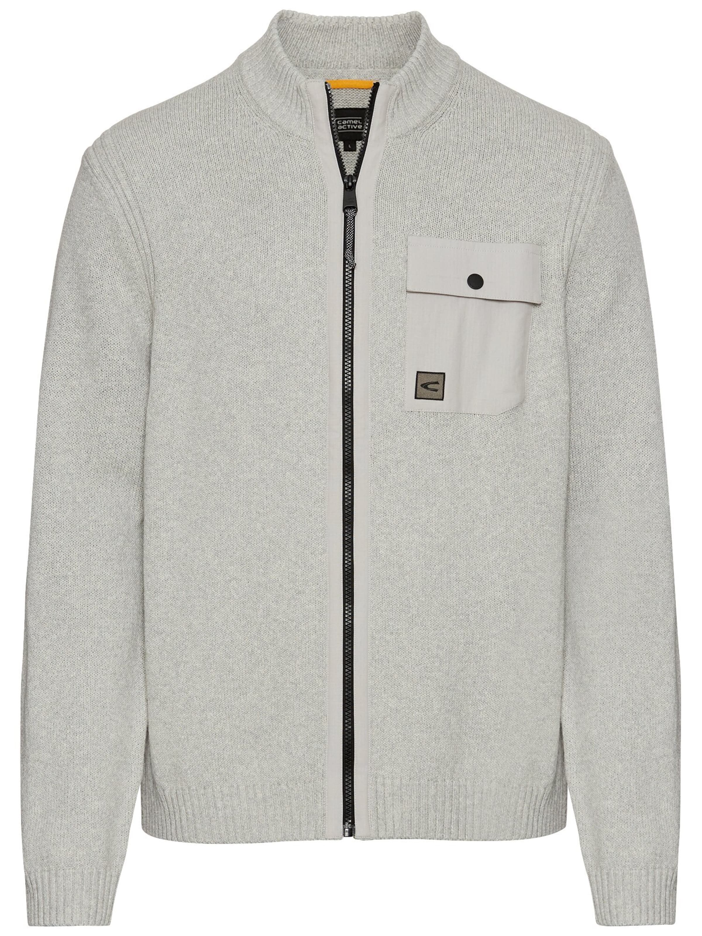 CAMEL ACTIVE Strickjacke mit Troyer-Kragen in Grau: Vorderseite