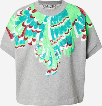 Essentiel Antwerp Sweater majica 'JOLIES' u tirkiz / siva / svijetlozelena / boja vina, Pregled proizvoda