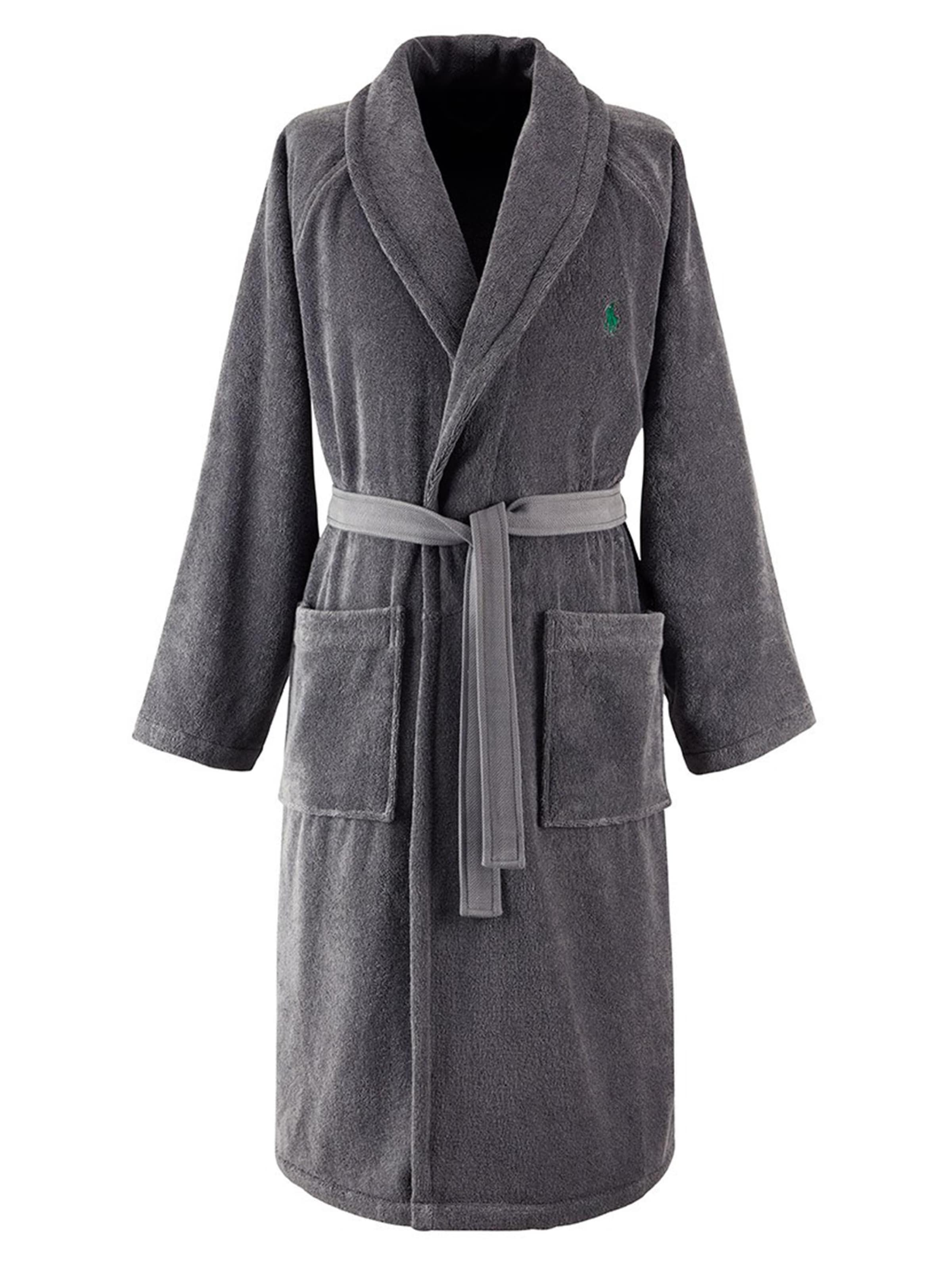 Ralph Lauren Home Long Bathrobe 'POLOPLAYER' in Grey: front