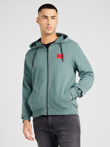 HUGO Zip-Up Hoodie 'Daple' in Green: front