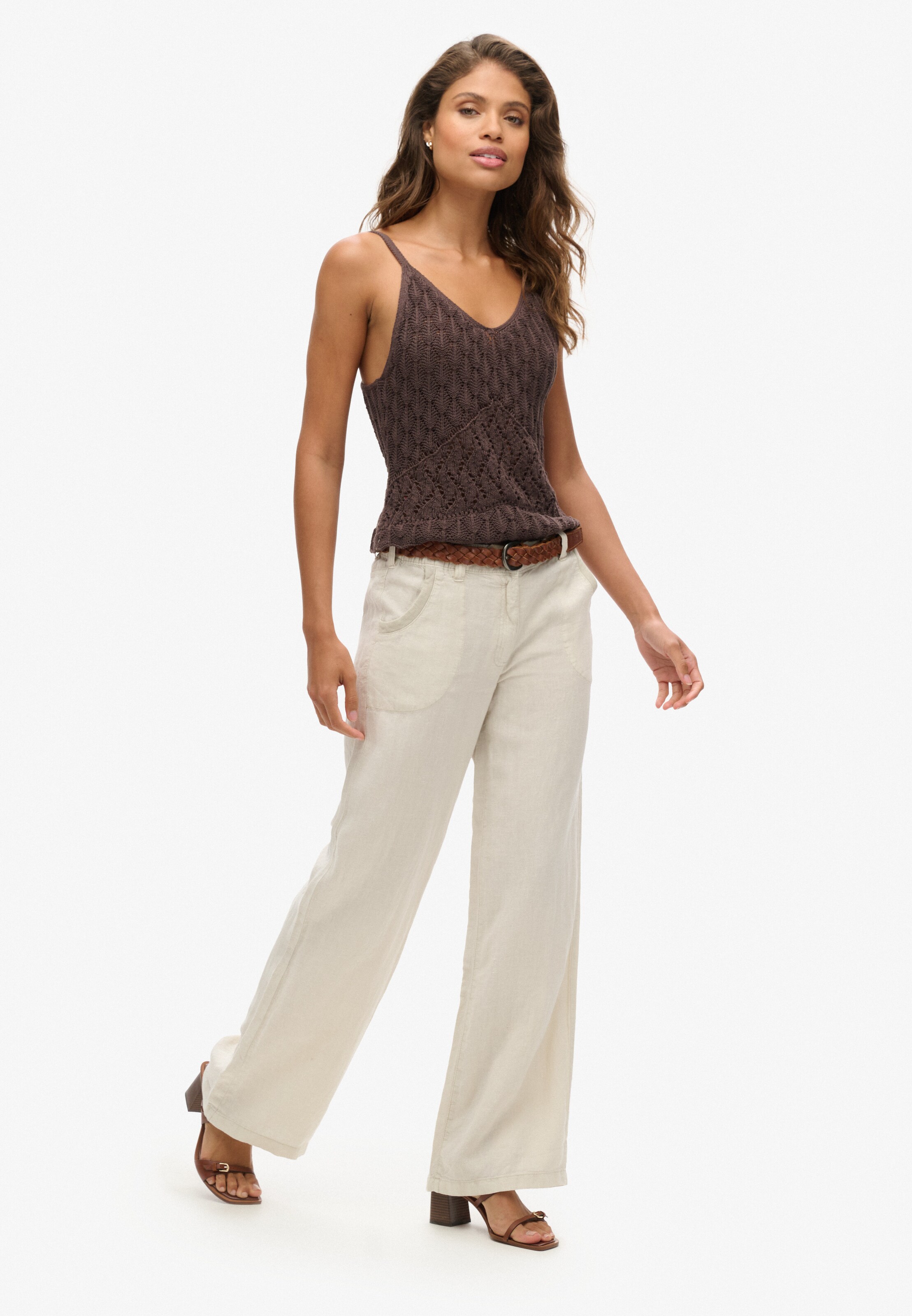Superdry Wide leg Broek in Beige