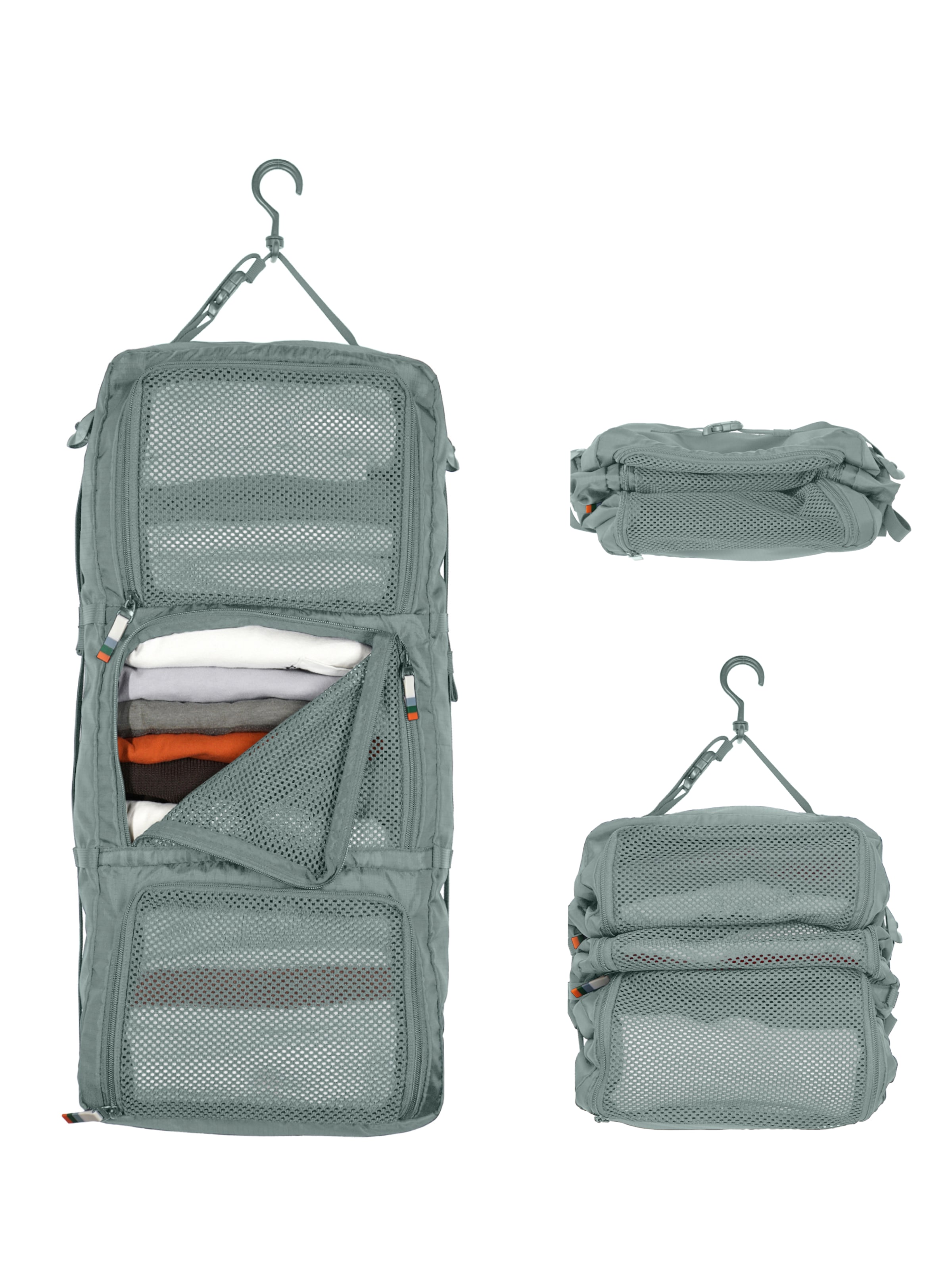 TRAVEL DUDE Reistas 'Hanging Packing Cube mit Kompression, Hängende Packwürfel für Rucksack und Koffer, Reise Regal in Schwarz' in Zilver: voorkant