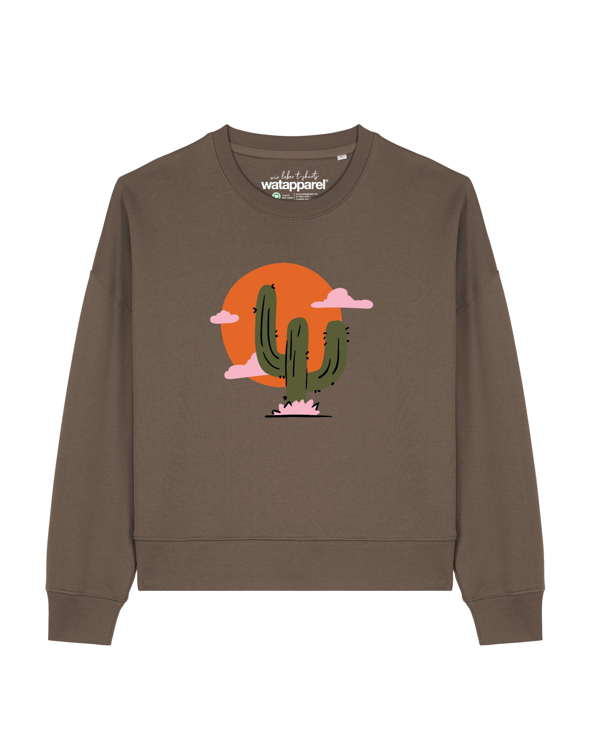 Watapparel Sweatshirt ' Kaktus im Sonnenuntergang ' in Bruin: voorkant