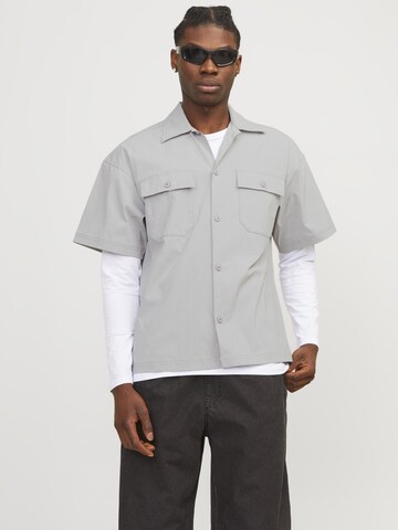 JACK & JONES Comfort fit Button Up Shirt 'ALTITUDE' in Grey: front