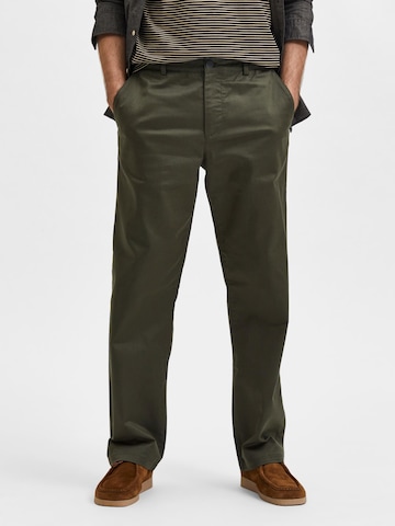 SELECTED HOMME Loosefit Chino kalhoty 'Salford' – zelená: přední strana