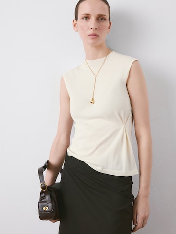 MANGO Vyšívaný top 'BIE' - Béžová: predná strana