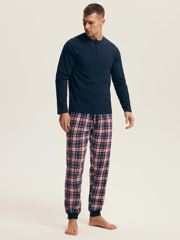 Henderson - Pijama largo 'Schlafanzug Langarm Rundhalsausschnitt Baumwolle Karomuster Noir' en azul