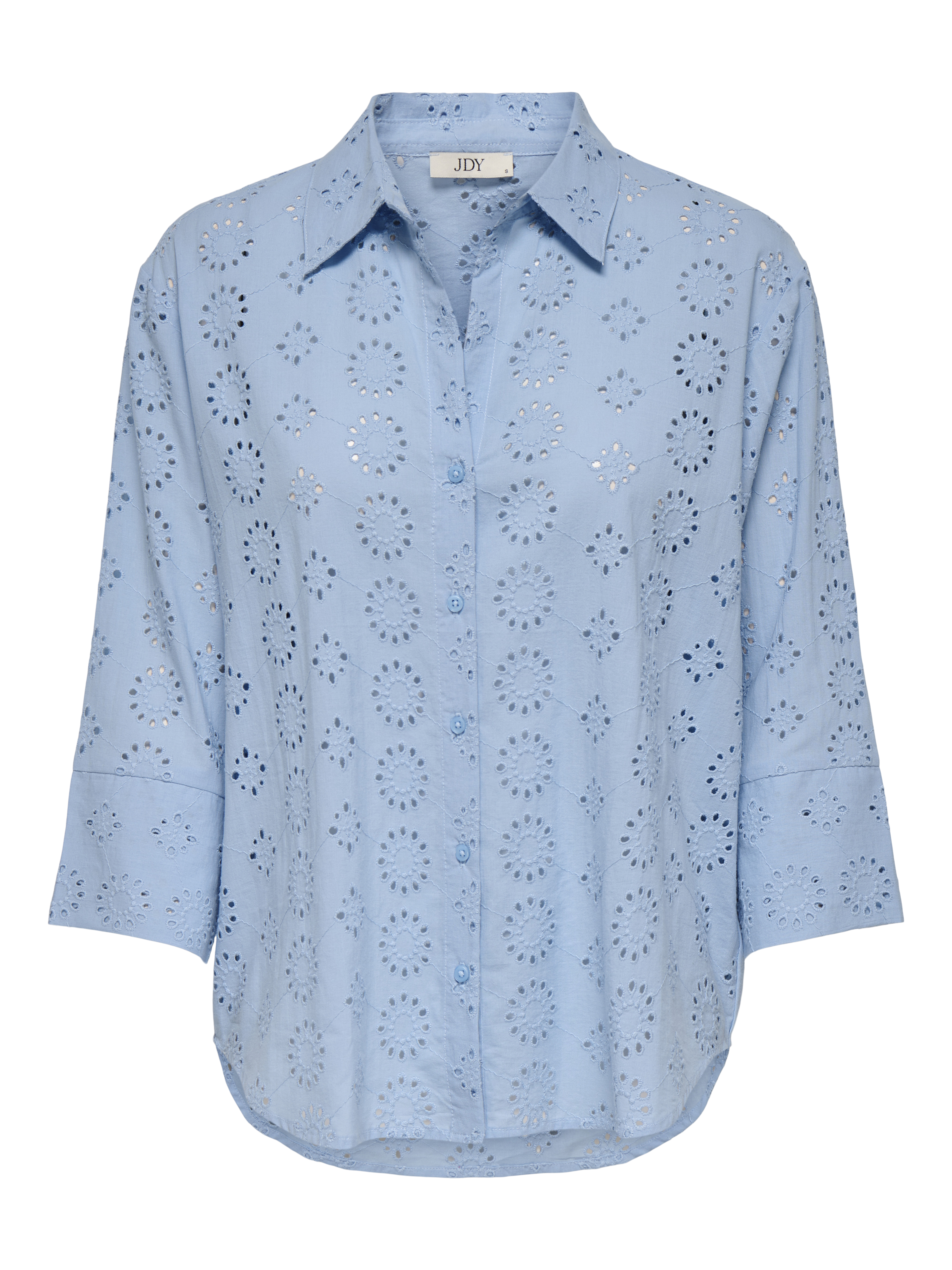 JDY Camicia Donna Con Colletto A Squalo E Maniche Voluminose – Vestibilità Regolare, Abbottonatura, Modello Dobby WVN Noos
