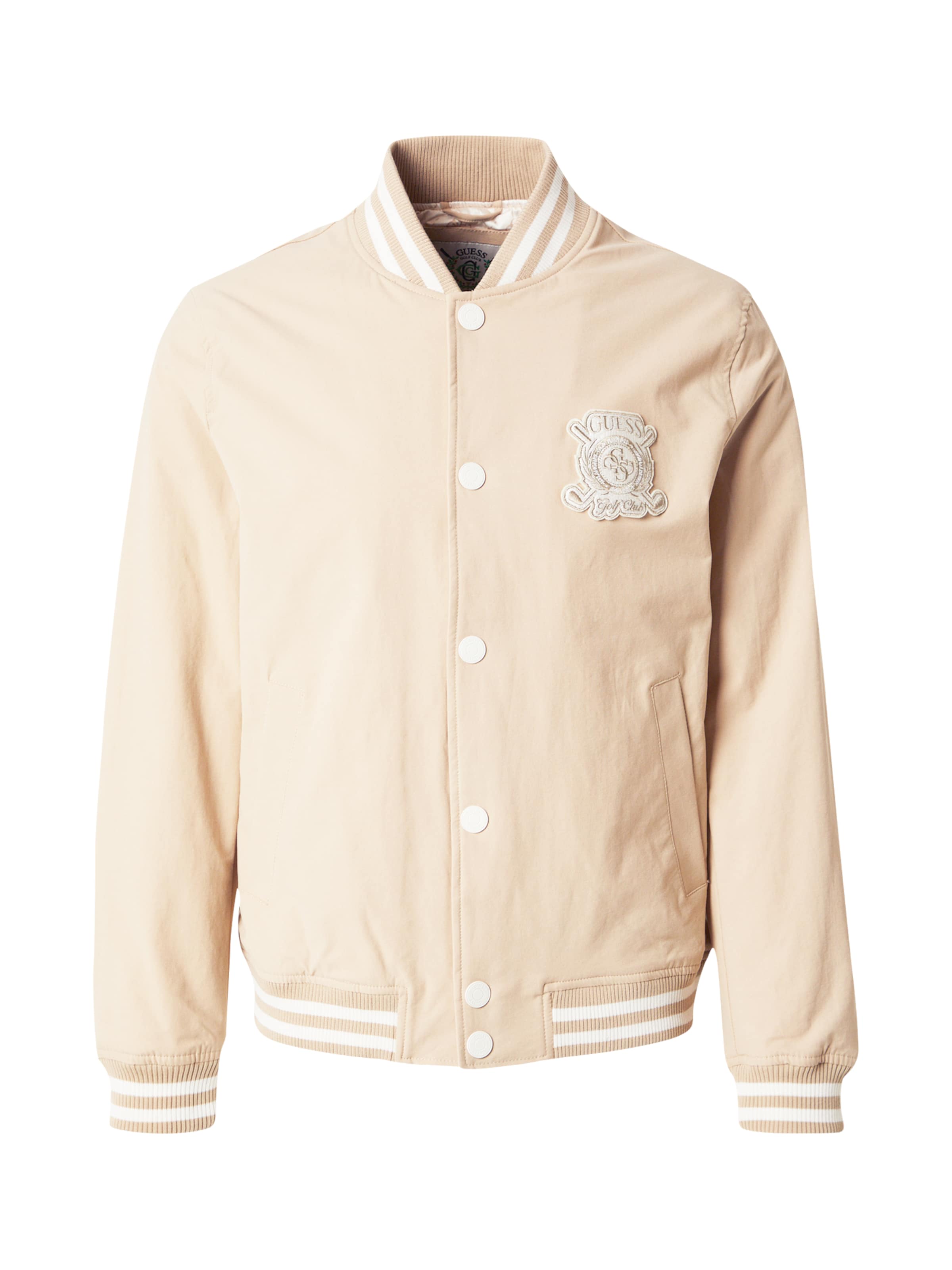 GUESS Преходно яке 'EMBLEM' в бежово: отпред