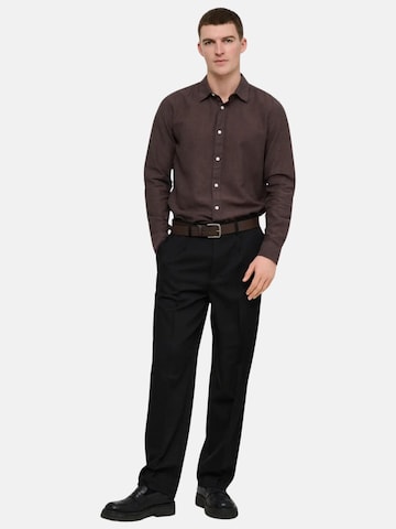 Only & Sons Slim fit Overhemd 'ONLY & SONS ONSCAIDEN LIFE LS SOLID LINEN BLEND NOOS CAMICIA' in Bruin