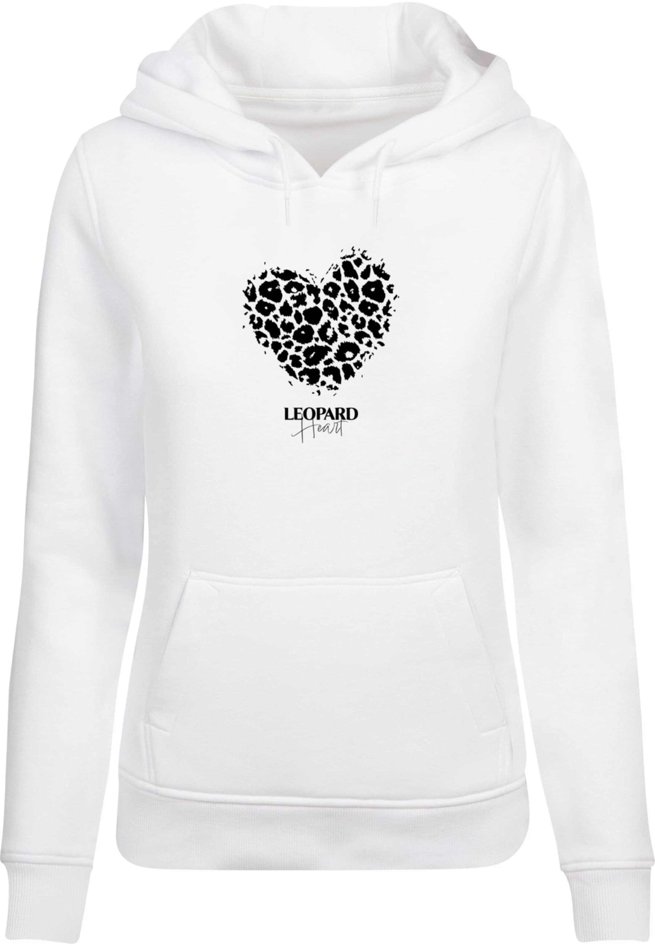 Merchcode Sweatshirt 'Leopard Heart' in Wit: voorkant