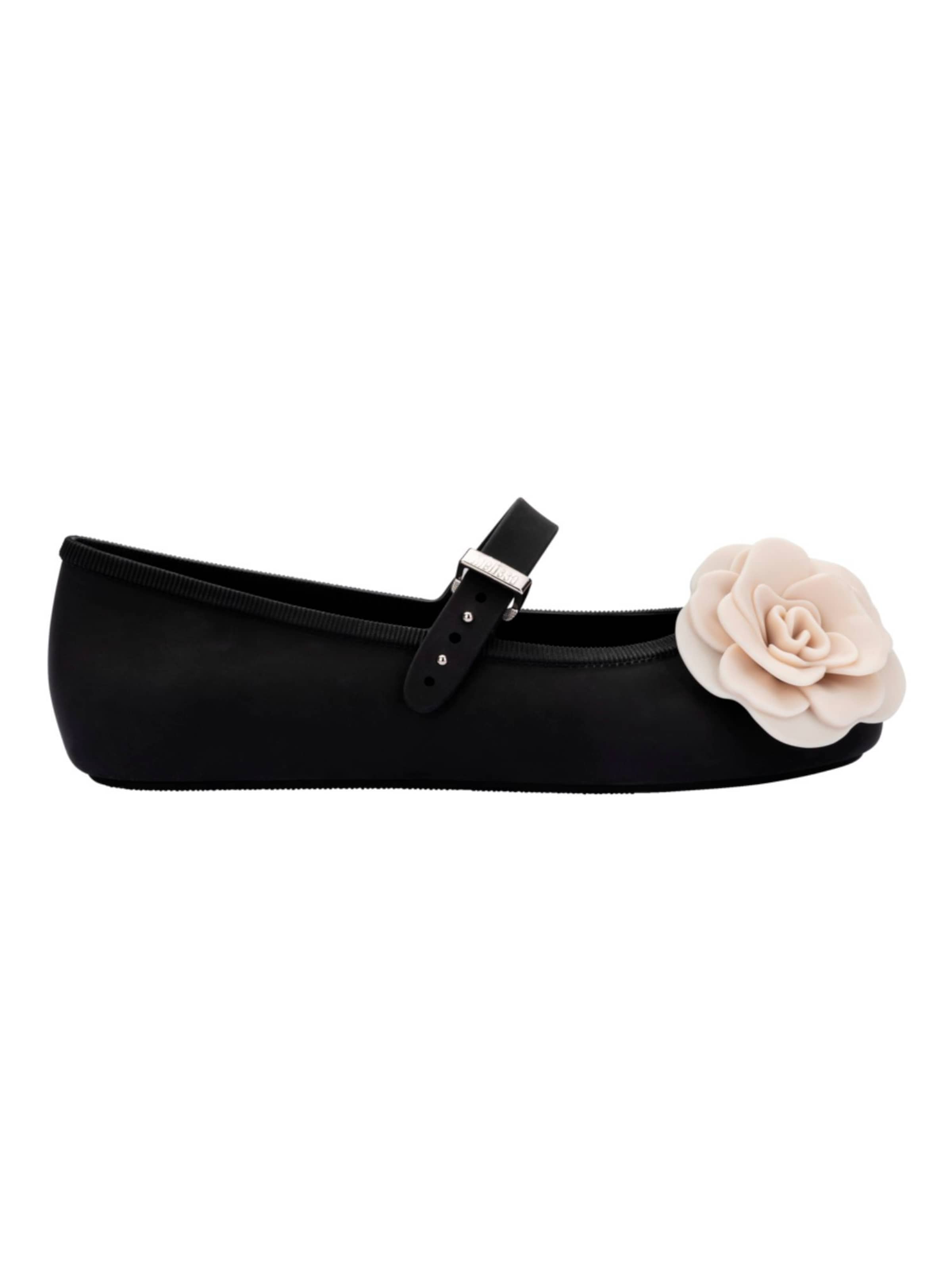 MELISSA Ballet Flats with Strap 'Soft Petals' in Black: front