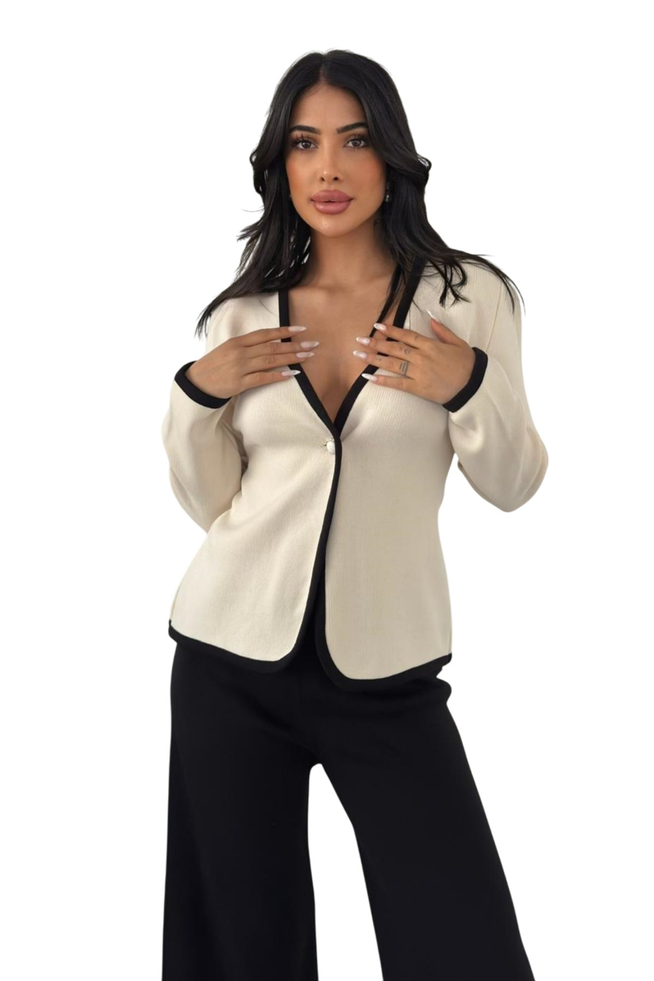 WOMAN VISION Gebreid vest in Beige: voorkant