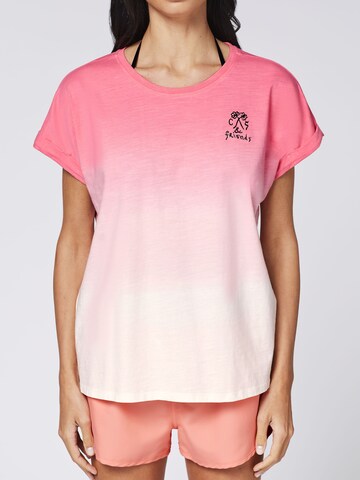 CHIEMSEE T-Shirt ' im Dip-Dye-Look mit Stickerei ' in Pink