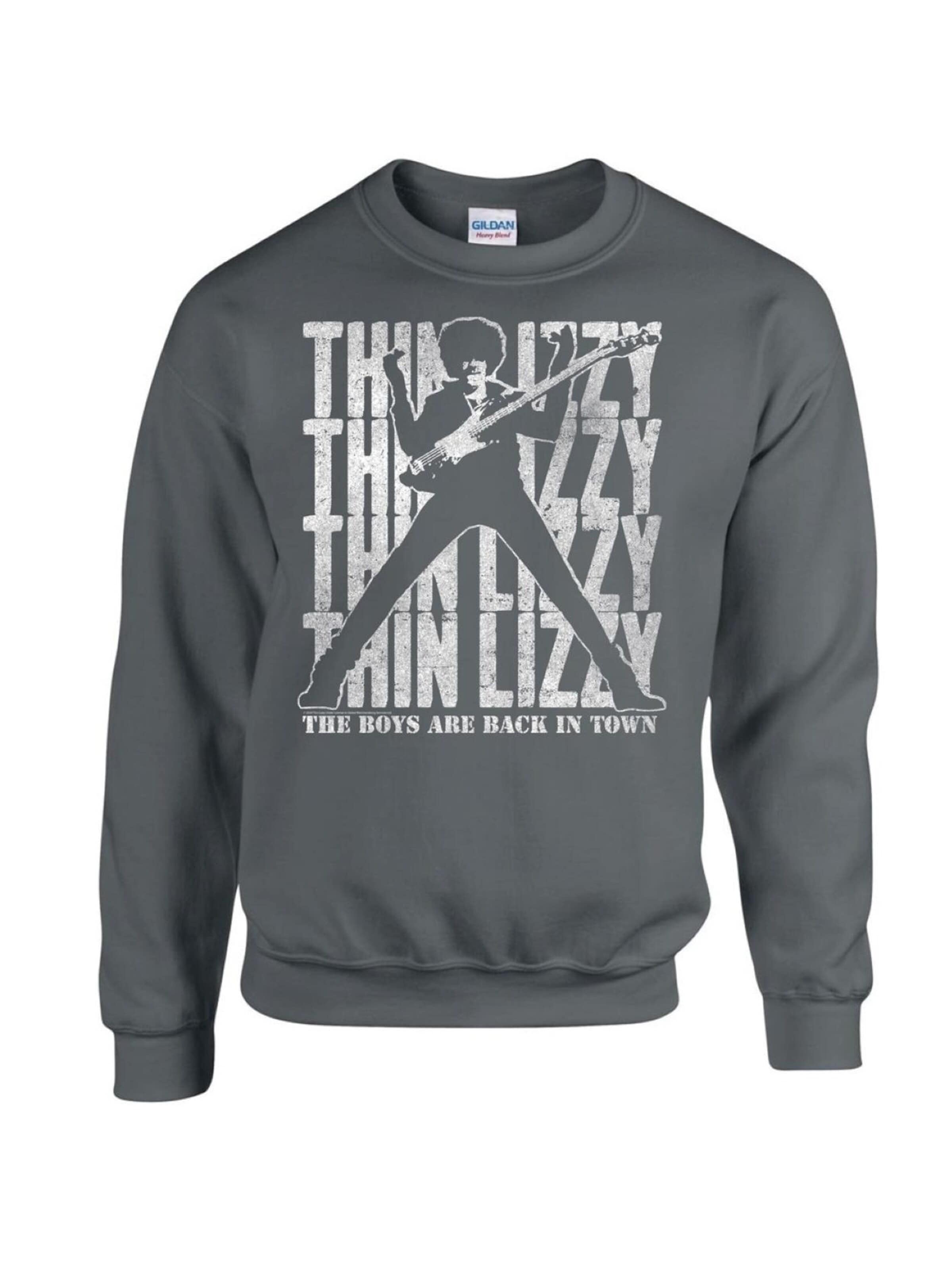 Thin Lizzy Sweatshirt 'Thin Lizzy Boys Are Back in Town Sweatshirt' i grå: framsida