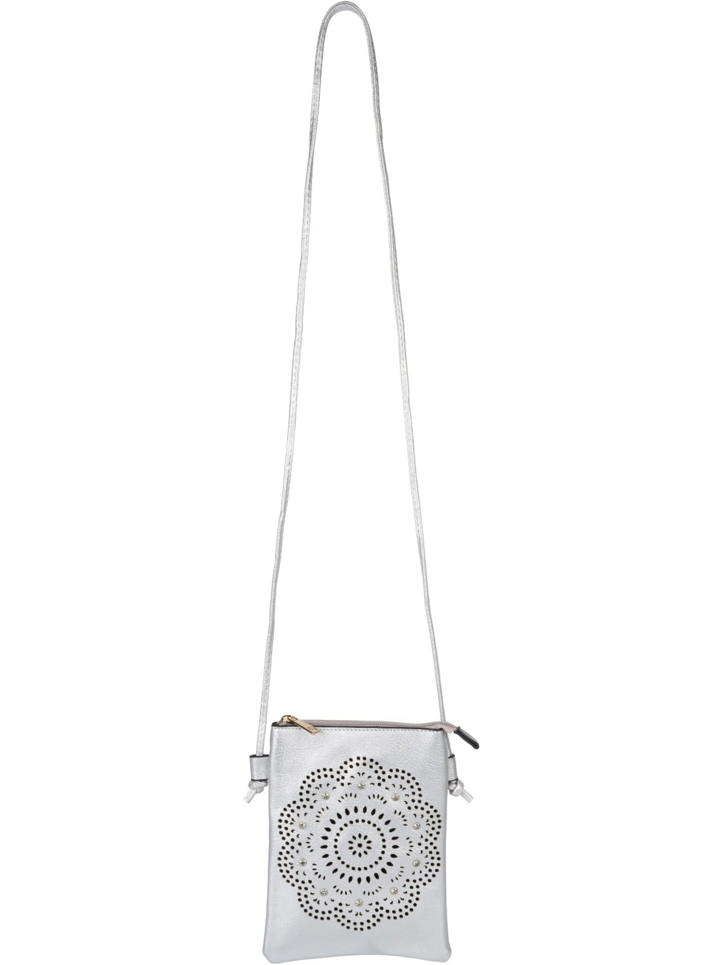 styleBREAKER Umhängetasche 'Mini Umhängetasche Blumen Cutout und Strass'‌‌‌‌‌‌‌ in Silber