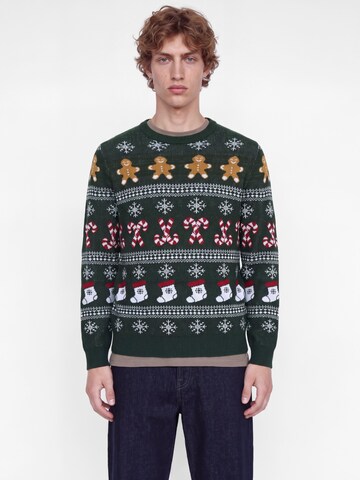 JACK & JONES Sveter 'JJXMAS SANTA' - Zelená: predná strana