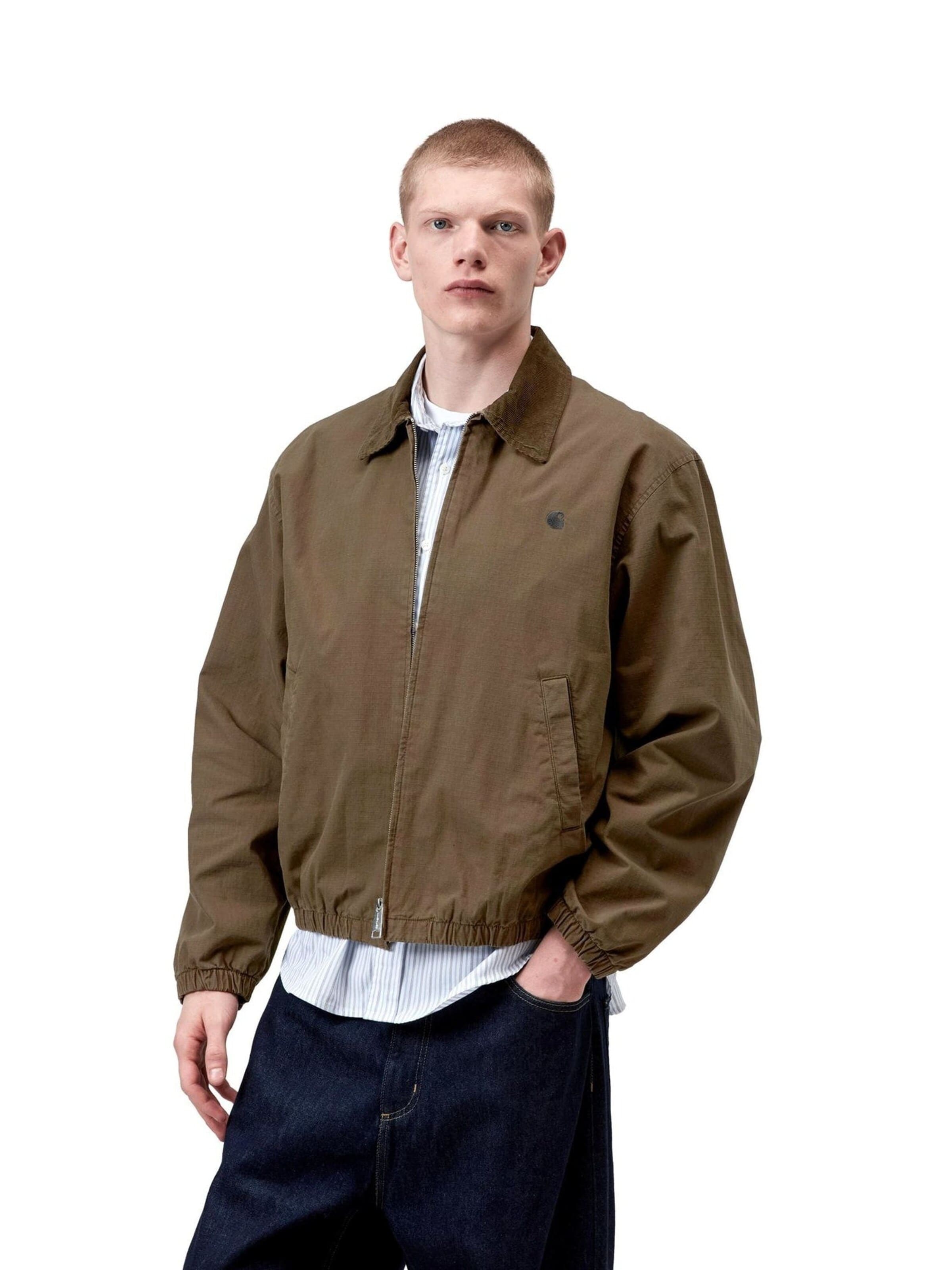 Giacca di felpa 'MADISON PITSTOP JACKET DARKBEECH/BLACK GARMENT DYED' di Carhartt WIP in marrone: frontale