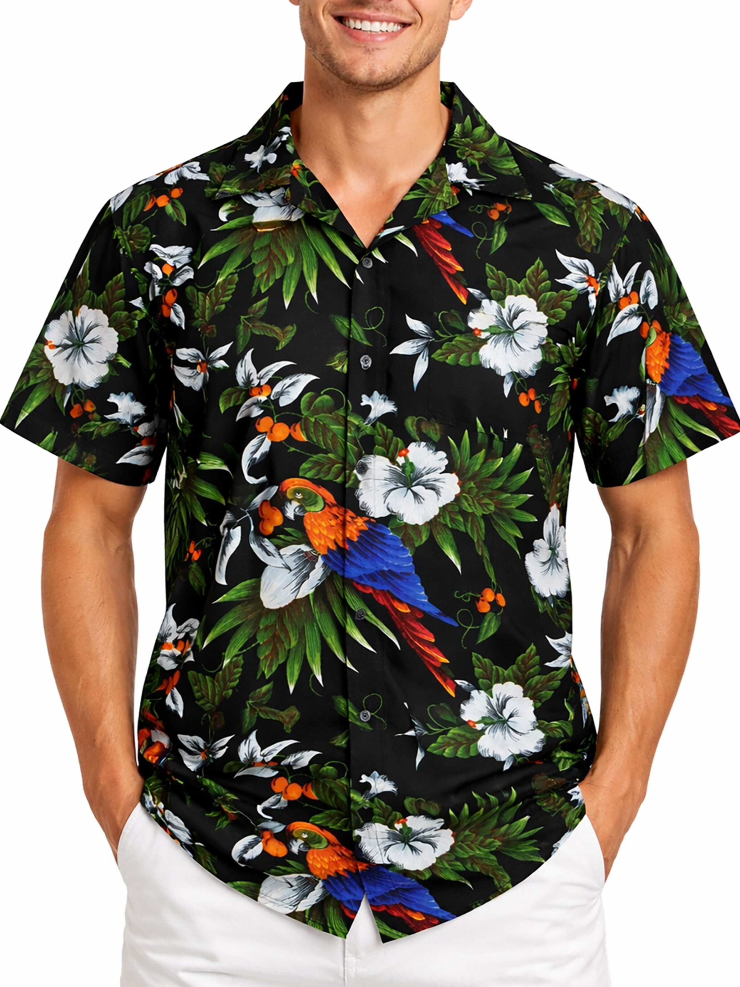 King Kameha Shirt 'Cherryparrot'‌‌‌‌‌‌‌‌‌ in Schwarz