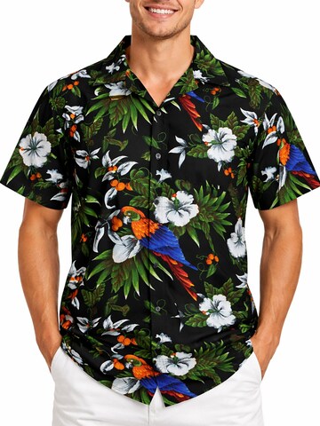 King Kameha Shirt 'Cherryparrot' in Black: front