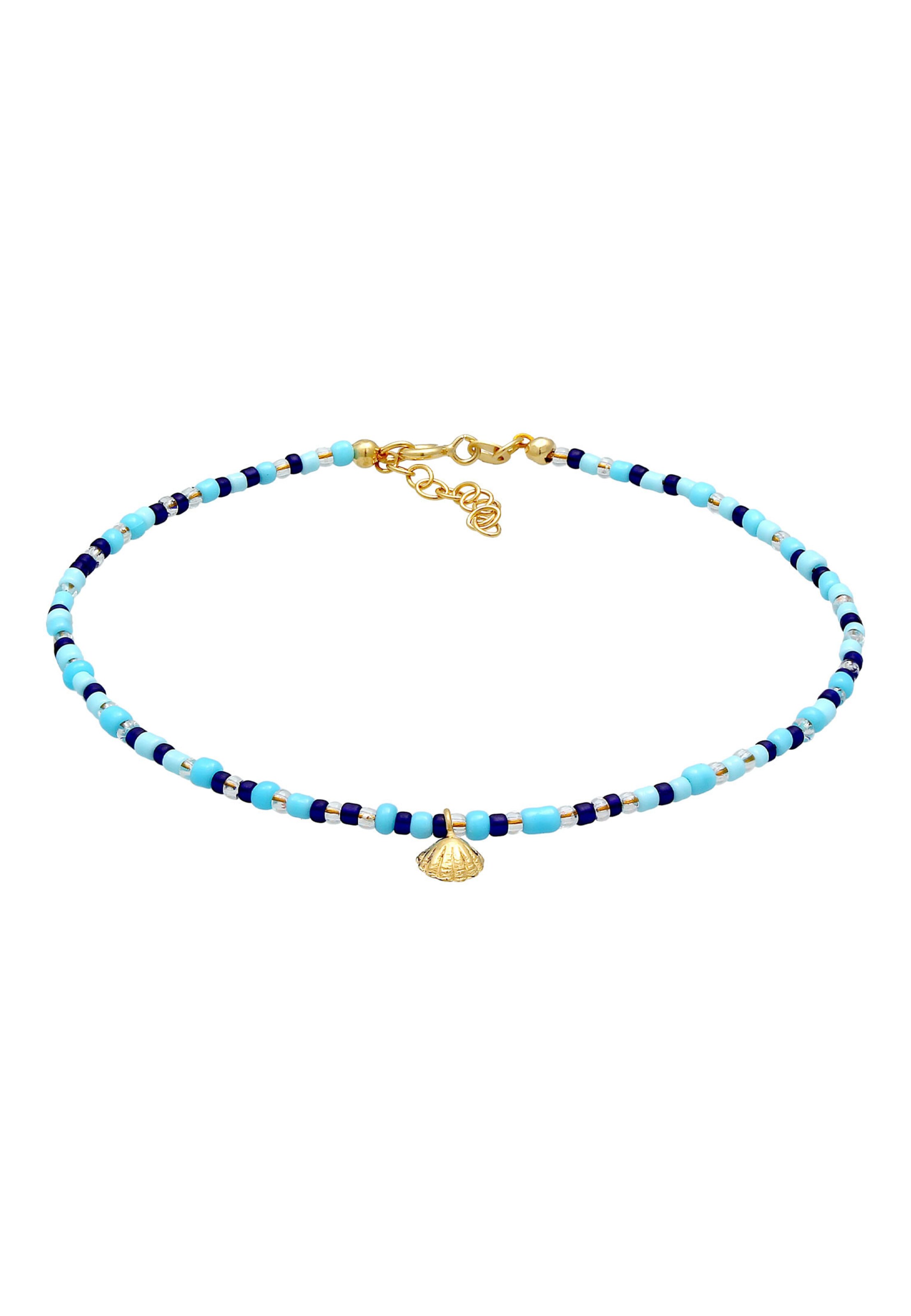 ELLI Fußschmuck Muschel in blau / gold, Produktansicht