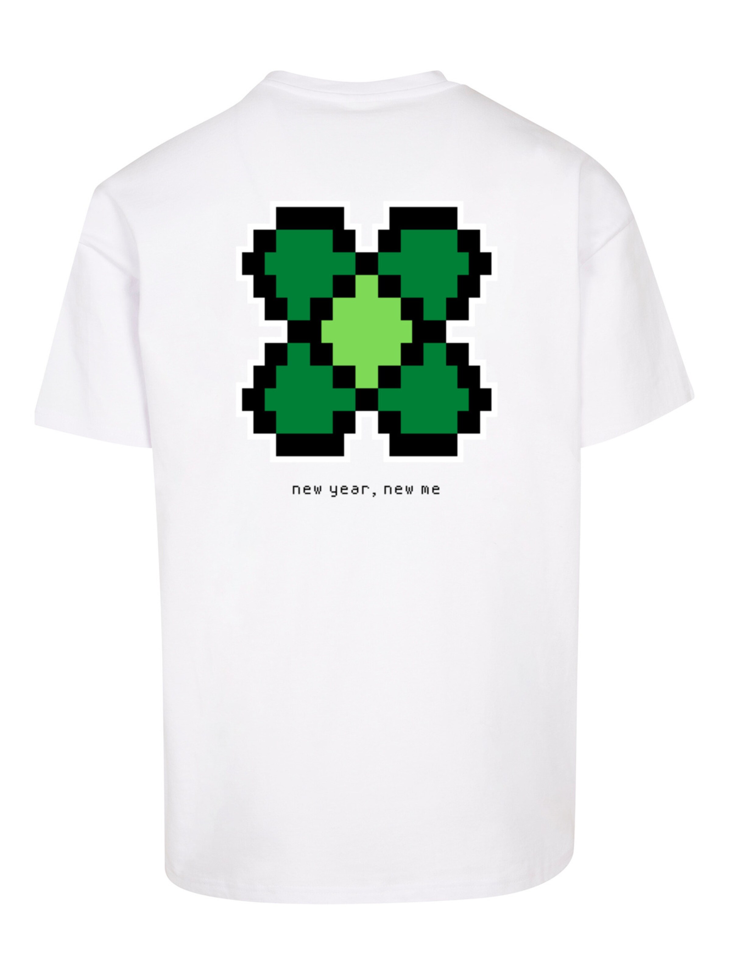 F4NT4STIC Shirt 'Silvester Happy New Year Pixel Kleeblatt' in Wit